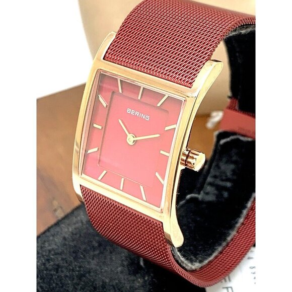 Bering Women's Watch 10426-363-S Quartz Rose Gold Red Tank 26mm Mesh Ste…